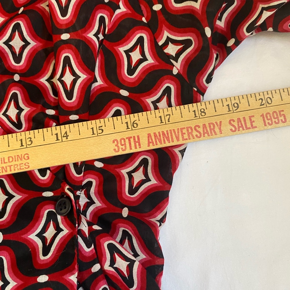Womens Art Deco All Over Geometric Pattern Drape Collar Wrap Blouse Medium Boho - Picture 11 of 16